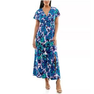 Women's Nina Leonard Flutter Sleeve Maxi Dress Church Garden Party Baby Shower